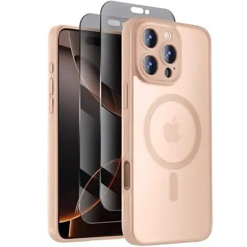 Symcele Designed for iPhone 16 Pro Case, Light Brown | Compatible with MagSafe, with Privacy Screen Protectors X2, [Camera Protection] [15FT Drop Protection] Shockproof Case 6.3