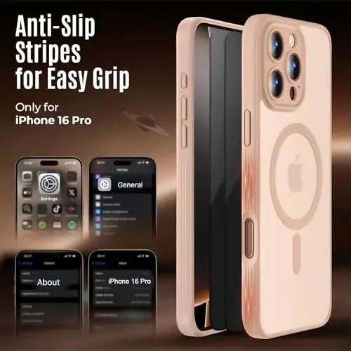 Symcele Designed for iPhone 16 Pro Case, Light Brown | Compatible with MagSafe, with Privacy Screen Protectors X2, [Camera Protection] [15FT Drop Protection] Shockproof Case 6.3