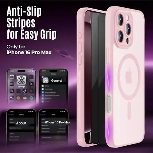 Symcele Designed for iPhone 16 Pro Max Case, Compatible with MagSafe, with Privacy Screen Protectors X2, [Camera Protection] [15FT Military Drop Protection] Shockproof Phone Case, 2024, Pink - 6