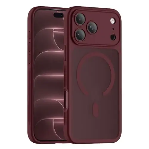Symcele Designed for iPhone 18 Pro Case/iPhone 17 Pro Case, Burgundy | Compatible with MagSafe, Camera Protection, [15FT Military Drop Protection]Shockproof Translucent Matte Anti-Slip Case, 6.3