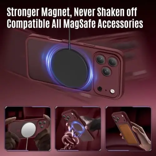 Symcele Designed for iPhone 18 Pro Case/iPhone 17 Pro Case, Burgundy | Compatible with MagSafe, Camera Protection, [15FT Military Drop Protection]Shockproof Translucent Matte Anti-Slip Case, 6.3