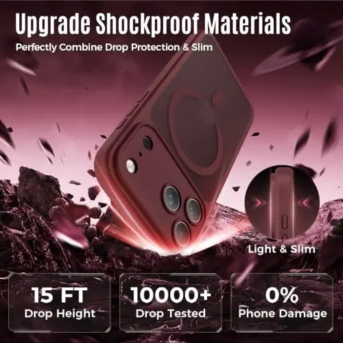 Symcele Designed for iPhone 18 Pro Case/iPhone 17 Pro Case, Burgundy | Compatible with MagSafe, Camera Protection, [15FT Military Drop Protection]Shockproof Translucent Matte Anti-Slip Case, 6.3