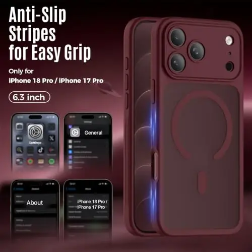 Symcele Designed for iPhone 18 Pro Case/iPhone 17 Pro Case, Burgundy | Compatible with MagSafe, Camera Protection, [15FT Military Drop Protection]Shockproof Translucent Matte Anti-Slip Case, 6.3