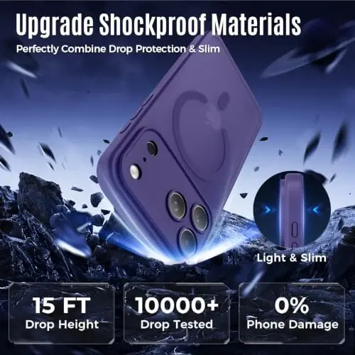 Symcele Designed for iPhone 18 Pro Max Case/17 Pro Max Case,Deep Purple | Compatible with MagSafe, Camera Protection, [15FT Military Drop Protection]Shockproof Translucent Matte Anti-Slip Case, 6.9