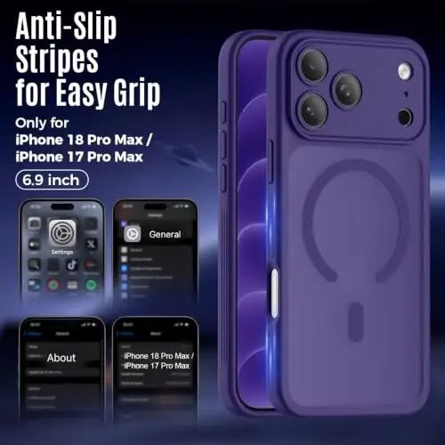 Symcele Designed for iPhone 18 Pro Max Case/17 Pro Max Case,Deep Purple | Compatible with MagSafe, Camera Protection, [15FT Military Drop Protection]Shockproof Translucent Matte Anti-Slip Case, 6.9