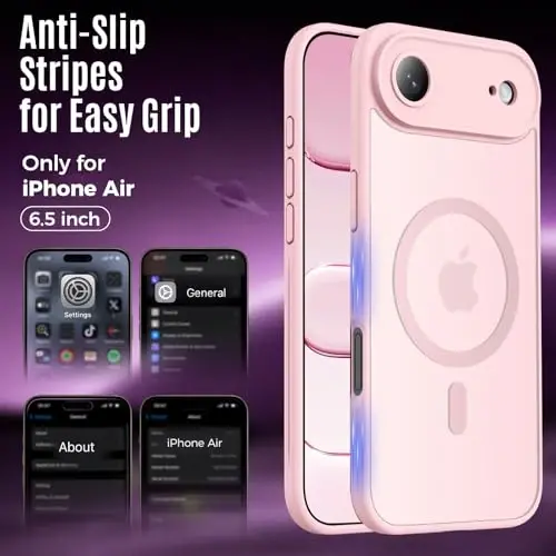 Symcele Designed for iPhone Air Case, Pink | Compatible with MagSafe, Camera Protection, [15FT Military Drop Protection]Shockproof Translucent Matte Anti-Slip Case, 6.5