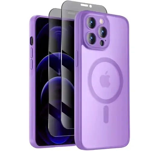 Symcele iPhone 12 Pro Kılıf İçin Tasarlandı, Açık Mor | MagSafe Uyumlu, 2 Adet Gizlilik Ekran Koruyucu ile, [Kamera Koruması] [15FT Düşme Koruması] Darbeye Dayanıklı Kılıf 6.1