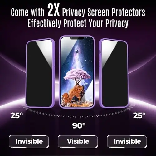 Symcele iPhone 12 Pro Kılıf İçin Tasarlandı, Açık Mor | MagSafe Uyumlu, 2 Adet Gizlilik Ekran Koruyucu ile, [Kamera Koruması] [15FT Düşme Koruması] Darbeye Dayanıklı Kılıf 6.1