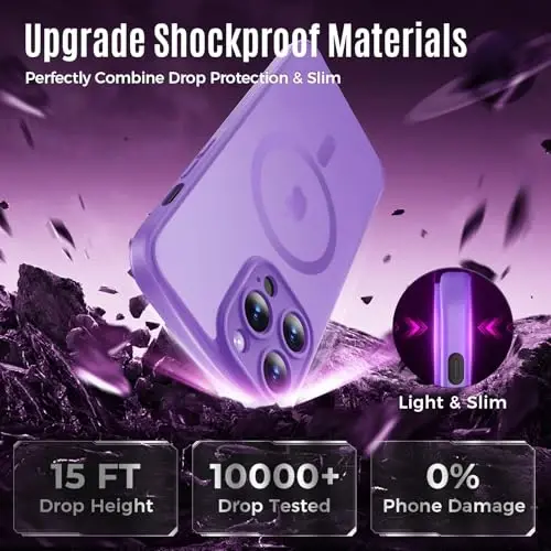 Symcele iPhone 12 Pro Kılıf İçin Tasarlandı, Açık Mor | MagSafe Uyumlu, 2 Adet Gizlilik Ekran Koruyucu ile, [Kamera Koruması] [15FT Düşme Koruması] Darbeye Dayanıklı Kılıf 6.1