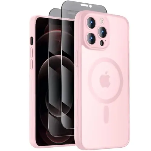 Symcele Designed for iPhone 12 Pro Max Case, Compatible with MagSafe, with Privacy Screen Protectors X2, [Camera Protection] [15FT Military Drop Protection] Shockproof Phone Case, 6.7