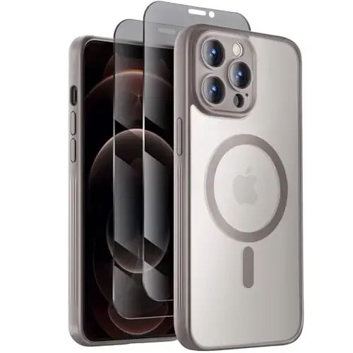 Symcele iPhone 12 Pro Max Kılıf için Tasarlandı, MagSafe ile Uyumlu, Gizlilik Ekran Koruyuculu X2, [Kamera Koruma] [15FT Düşme Koruma] Darbeye Dayanıklı Telefon Kılıfı, 6.7