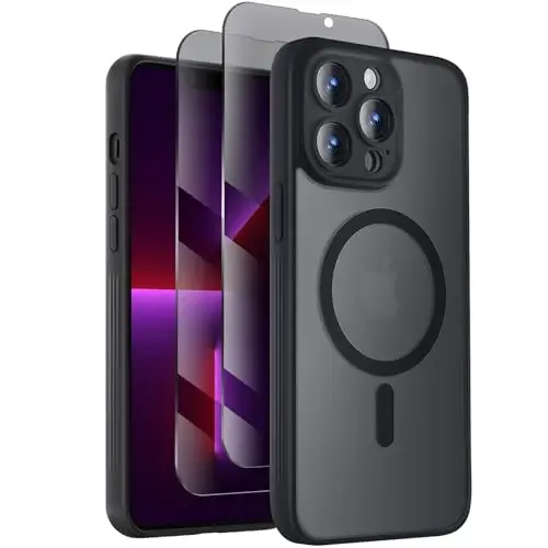 Symcele iPhone 13 Pro Max Kılıfı için Tasarlandı, Siyah | MagSafe ile Uyumlu, Gizlilik Ekran Koruyucuları X2 ile, [Kamera Koruması] [15FT Düşme Koruması] Darbeye Dayanıklı Kılıf 6.7