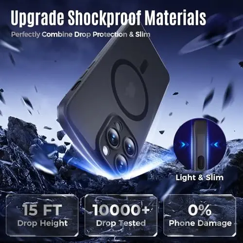 Symcele iPhone 13 Pro Max Kılıfı için Tasarlandı, Siyah | MagSafe ile Uyumlu, Gizlilik Ekran Koruyucuları X2 ile, [Kamera Koruması] [15FT Düşme Koruması] Darbeye Dayanıklı Kılıf 6.7