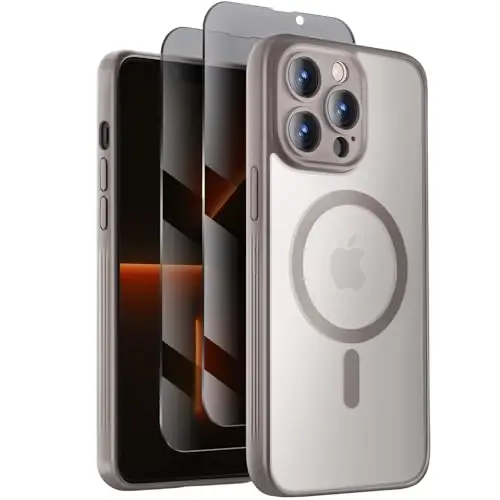 Symcele iPhone 13 Pro uchun g'ilof, Tabiiy Titan | MagSafe bilan mos, Maxfiylik ekran himoyasi X2, [Kamera himoyasi] [15FT tushishdan himoya] Zarbaga chidamli g'ilof 6.1