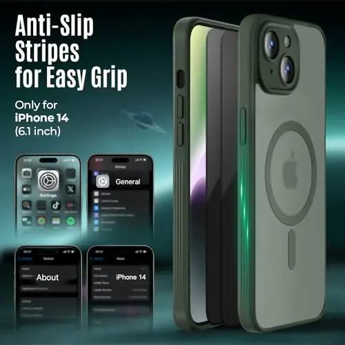 Symcele iPhone 14 Kılıf için Tasarlandı, MagSafe ile Uyumlu, 2 Adet Gizlilik Ekran Koruyuculu, [Kamera Koruması] [15FT Askeri Düşme Koruması] Darbeye Dayanıklı Telefon Kılıfı, 6.1