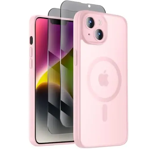 Symcele iPhone 14 Kılıf İçin Tasarlanmış, MagSafe Uyumlu, 2 Adet Gizlilik Ekran Koruyuculu, [Kamera Koruması] [15FT Askeri Düşme Koruması] Darbeye Dayanıklı Telefon Kılıfı, 6.1