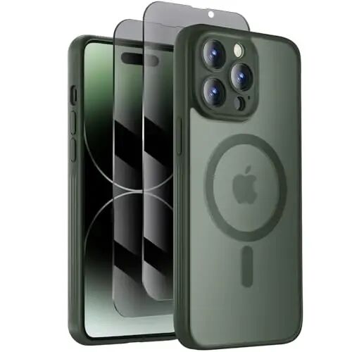 Symcele Designed for iPhone 14 Pro Case, Compatible with MagSafe, with Privacy Screen Protectors X2, [Camera Protection] [15FT Military Drop Protection] Shockproof Phone Case, 6.1