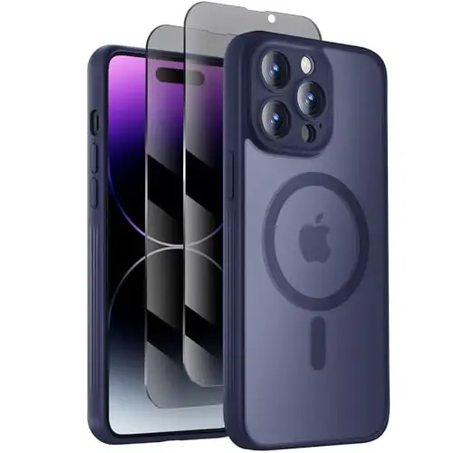 Symcele iPhone 14 Pro Kılıf için Tasarlanmış, MagSafe ile Uyumlu, Gizlilik Ekran Koruyuculu X2, [Kamera Koruması] [15FT Askeri Düşme Koruması] Darbeye Dayanıklı Telefon Kılıfı, 6.1