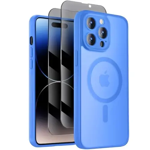 Symcele iPhone 14 Pro uchun g'ilof, MagSafe bilan mos, 2 ta maxfiylikni himoyalovchi ekran plyonkasi bilan, [Kamera himoyasi] [15FT harbiy darajadagi tushishdan himoya] zarbga chidamli telefon g'ilofi, 6.1