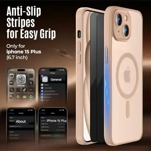 Symcele Designed for iPhone 15 Plus Case, Compatible with MagSafe, with Privacy Screen Protectors X2, [Camera Protection] [15FT Military Drop Protection] Shockproof Phone Case, 6.7