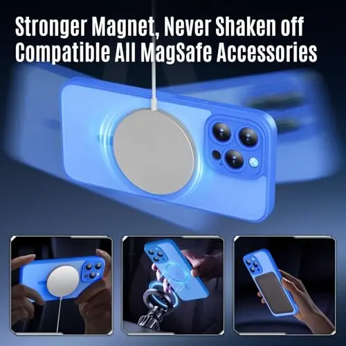 Symcele iPhone 15 Pro Kılıfı için Tasarlandı, MagSafe ile Uyumlu, X2 Gizlilik Ekran Koruyuculu, [Kamera Koruması] [15FT Askeri Düşme Koruması] Darbeye Dayanıklı Telefon Kılıfı, 6.1'', Mavi - 3