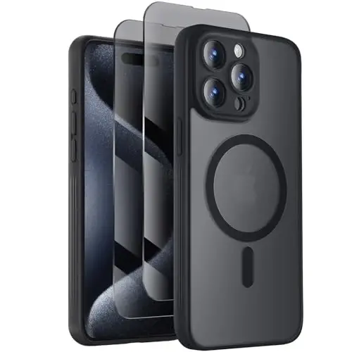 Symcele iPhone 15 Pro Max Kılıfı, MagSafe Uyumludur, 2 Gizlilik Ekran Koruyucusu, [Kamera Koruma] [15FT Askeri Düşme Koruma] Darbeye Dayanıklı Telefon Kılıfı, 6.7