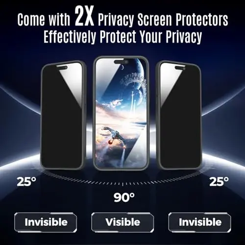 Symcele iPhone 15 Pro Max uchun mo'ljallangan qobiq, MagSafe bilan mos keladi, maxfiylik ekran himoyachilari X2, [Kamera himoyasi] [15 fut harbiy tushirish himoyasi] zarba o'tkazmaydigan telefon qobig'i, 6.7