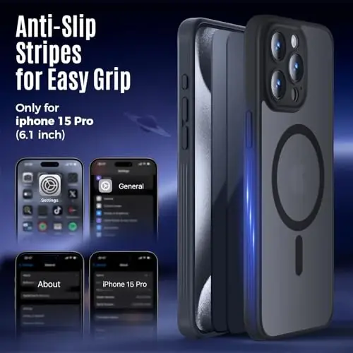 Symcele iPhone 15 Pro учун мослангән қоп, MagSafe билан мос, Privacy Screen Protectors X2 билан, [Камерани қорғош] [15FT ҳарбий тушиш ҳимояси] тебранишга чидамли телефон қобиғи, 6,1'', Қора - 6