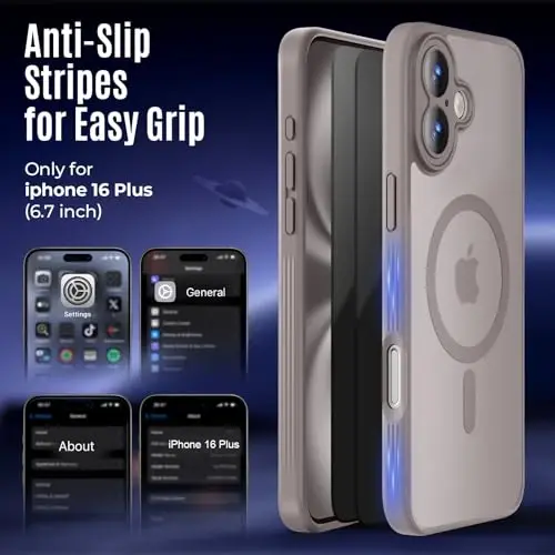 Symcele Designed for iPhone 16 Plus Case, Compatible with MagSafe, with Privacy Screen Protectors X2, [Camera Protection] [15FT Drop Protection] Shockproof Phone Case, 6.7