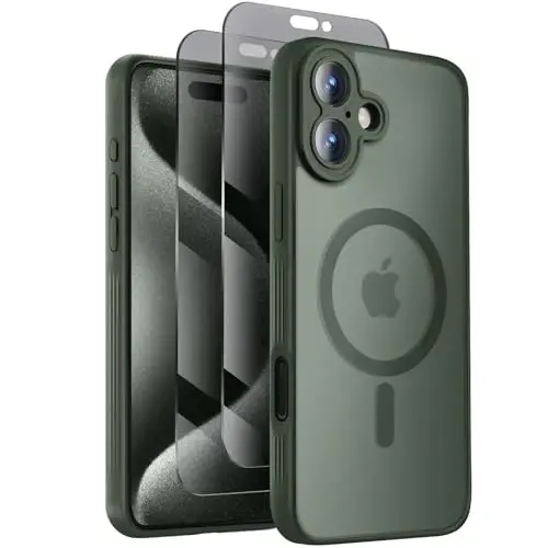 Symcele iPhone 16 Plus uchun mo'ljallangan g'ilof, MagSafe bilan mos, X2 maxfiylik ekran himoyachilari bilan, [Kamera himoyasi] [15FT Harbiy tomchi himoyasi] Zarba o'tkazmaydigan telefon g'ilofi, 6.7