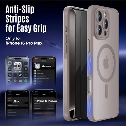 Symcele iPhone 16 Pro Max Kılıfı, MagSafe ile Uyumlu, 2 Adet Gizlilik Ekran Koruyuculu, [Kamera Koruması] [4,5 Metre Düşme Koruması] Darbeye Dayanıklı Telefon Kılıfı, 2024, Doğal Titanyum 