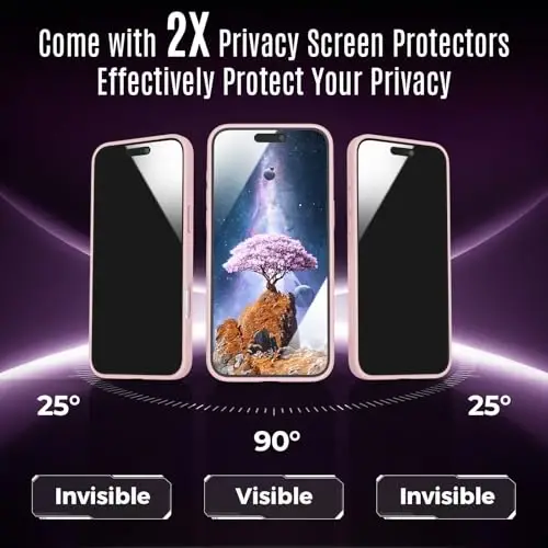 Symcele iPhone 16 Pro Max Kılıfı, MagSafe Uyumlu, X2 Gizlilik Ekran Koruyuculu, [Kamera Koruması] [15FT Askeri Düşme Koruması] Darbeye Dayanıklı Telefon Kılıfı, 2024, Pembe - 2