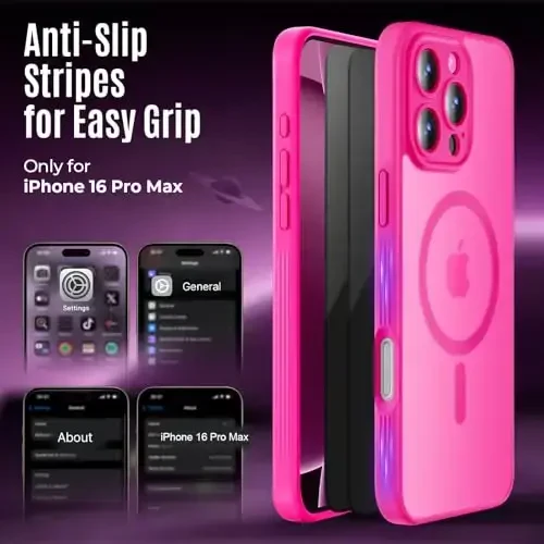 Symcele iPhone 16 Pro Max uchun mo'ljallangan g'ilof, MagSafe bilan mos, X2 maxfiylik ekran himoyachilari bilan, [Kamera himoyasi] [15FT harbiy tomchidan himoya] zarbga chidamli telefon g'ilofi, 2024, och pushti - 6