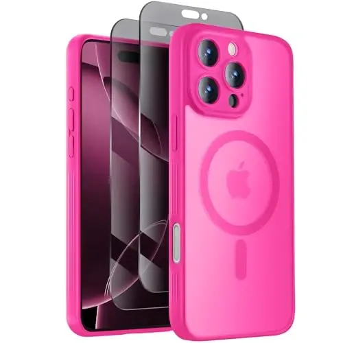 Symcele iPhone 16 Pro Max uchun mo'ljallangan g'ilof, MagSafe bilan mos, X2 maxfiylik ekran himoyachilari bilan, [Kamera himoyasi] [15FT harbiy tomchidan himoya] zarbga chidamli telefon g'ilofi, 2024, och pushti - SYMCELE