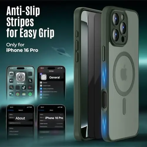 Symcele iPhone 16 Pro uchun mo'ljallangan g'ilof, MagSafe bilan mos, X2 maxfiylik ekran himoyachilari bilan, [Kamera himoyasi] [15FT harbiy tomchi himoyasi] zarbga chidamli telefon g'ilofi, 2024, Alp tog'lari yashili - 6