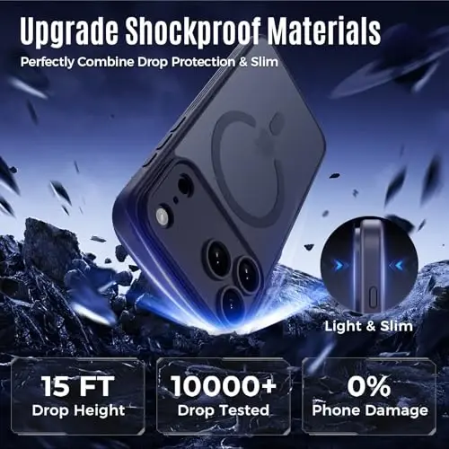 Symcele iPhone 17 Pro Kılıf için Tasarlandı, MagSafe ile Uyumlu, [Kamera Koruması] [15FT Askeri Düşme Koruması] Darbeye Dayanıklı Yarı Saydam Mat Kaymaz Telefon Kılıfı, 6.3