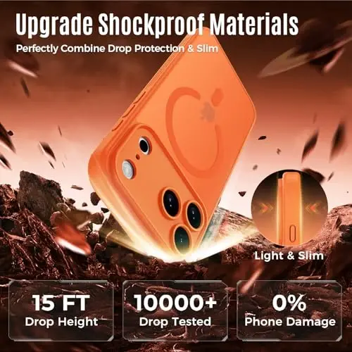 Symcele iPhone 17 Pro Max Kılıfı için Tasarlandı, Kozmik Turuncu | MagSafe ile Uyumlu, Kamera Koruması, [15FT Askeri Düşme Koruması] Darbeye Dayanıklı Yarı Saydam Mat Kaymaz Kılıf, 6.9