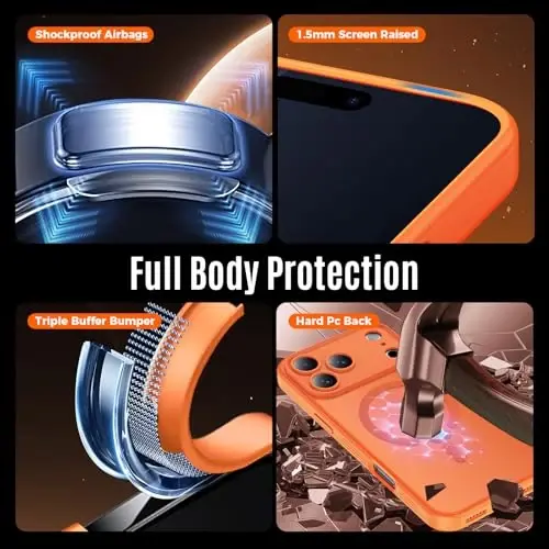 Symcele iPhone 17 Pro Max Kılıfı için Tasarlandı, Kozmik Turuncu | MagSafe ile Uyumlu, Kamera Koruması, [15FT Askeri Düşme Koruması] Darbeye Dayanıklı Yarı Saydam Mat Kaymaz Kılıf, 6.9