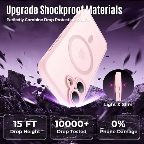 Symcele iPhone 17 uchun mo‘ljallangan g‘ilof, MagSafe bilan mos, [Kamera himoyasi] [15FT harbiy darajadagi himoya] Zarbalarga chidamli, shaffof mat, sirpanmaydigan telefon g‘ilofi, 6.3