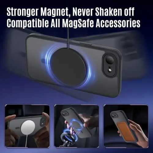 Symcele iPhone 17e Kılıfı/iPhone 16e Kılıfı için Tasarlandı, Siyah | MagSafe Uyumlu, [Kamera Koruması] [15FT Askeri Koruma] Darbeye Dayanıklı Yarı Saydam Mat Kaymaz Kılıf, 6.1