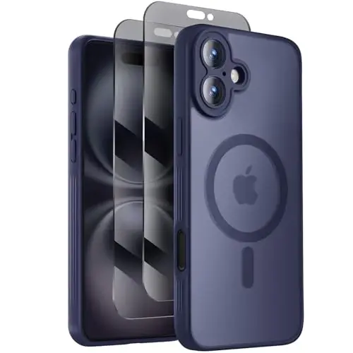 Symcele разработан для iPhone 16 Case, совместимый с MagSafe, с защитными пленками для экрана Privacy Screen X2, [защита камеры] [защита от падения с высоты 15 футов] противоударный чехол для телефона, 6.1