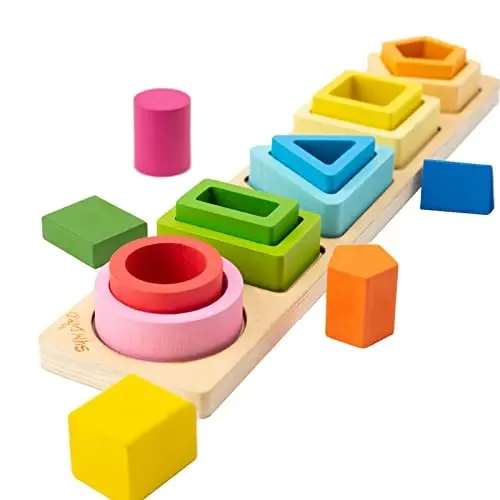 Symdiro Montessori игрушки для мальчиков и девочек 1 2 3 лет - деревянные игрушки для сортировки и штабелирования для малышей, обучающие игрушки для сортировки форм и цветов для дошкольников 