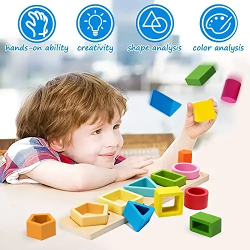 Symdiro Montessori игрушки для мальчиков и девочек 1 2 3 лет - деревянные игрушки для сортировки и штабелирования для малышей, обучающие игрушки для сортировки форм и цветов для дошкольников - SYMDIRO (1)