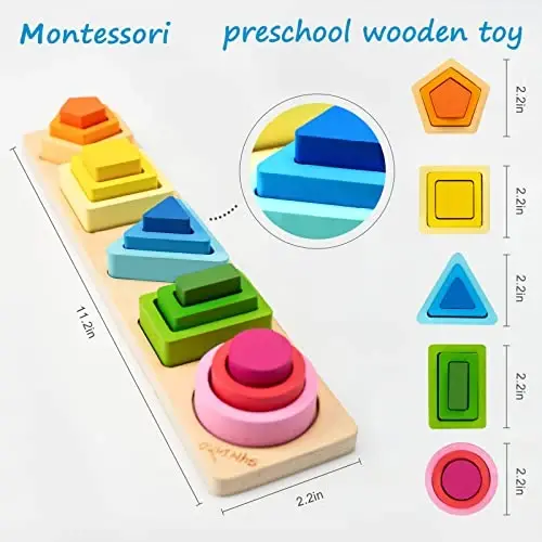Symdiro Montessori игрушки для мальчиков и девочек 1 2 3 лет - деревянные игрушки для сортировки и штабелирования для малышей, обучающие игрушки для сортировки форм и цветов для дошкольников - 3