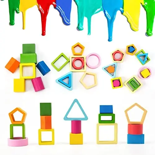 Symdiro Montessori игрушки для мальчиков и девочек 1 2 3 лет - деревянные игрушки для сортировки и штабелирования для малышей, обучающие игрушки для сортировки форм и цветов для дошкольников - 5