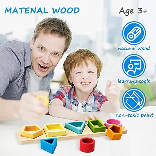 Symdiro Montessori Toys for 1 2 3 Year Old Boys Girls-Wooden Sorting & Stacking Toys for Baby Toddlers,Educational Shape Color Sorter Preschool Kids Gifts… - 18