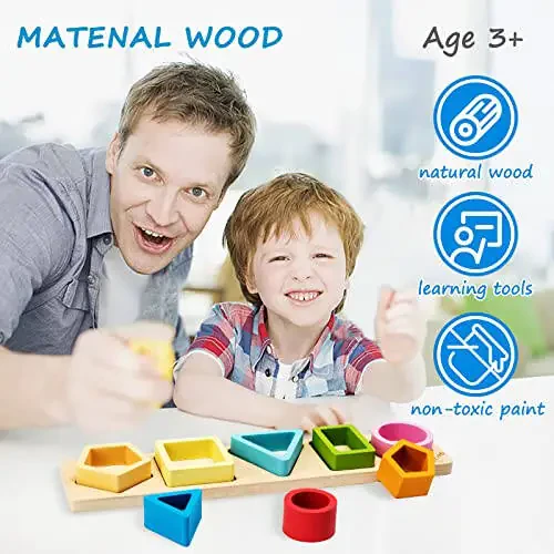 Symdiro Montessori Toys for 1 2 3 Year Old Boys Girls-Wooden Sorting & Stacking Toys for Baby Toddlers,Educational Shape Color Sorter Preschool Kids Gifts - 12