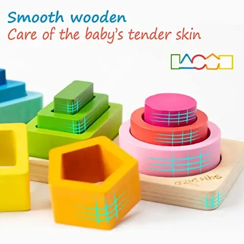 Symdiro Montessori Toys for 1 2 3 Year Old Boys Girls-Wooden Sorting & Stacking Toys for Baby Toddlers,Educational Shape Color Sorter Preschool Kids Gifts - 4