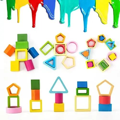 Symdiro Montessori Toys for 1 2 3 Year Old Boys Girls-Wooden Sorting & Stacking Toys for Baby Toddlers,Educational Shape Color Sorter Preschool Kids Gifts - 5