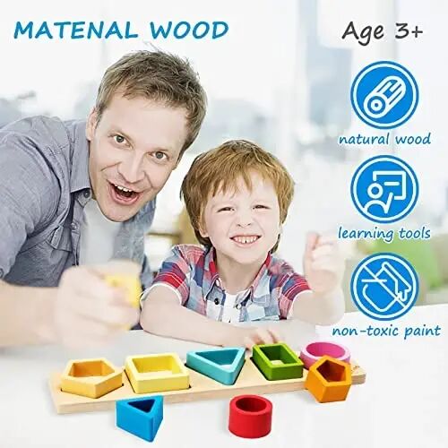 Symdiro Montessori Toys for 1 2 3 Year Old Boys Girls-Wooden Sorting & Stacking Toys for Baby Toddlers,Educational Shape Color Sorter Preschool Kids Gifts - 6